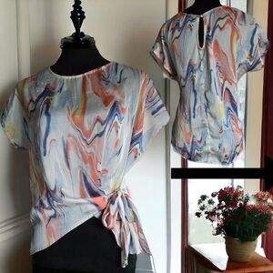 MAVEN ( SM ) Silk Marble Swirl Front/Side Tie with Keyhole button closure.